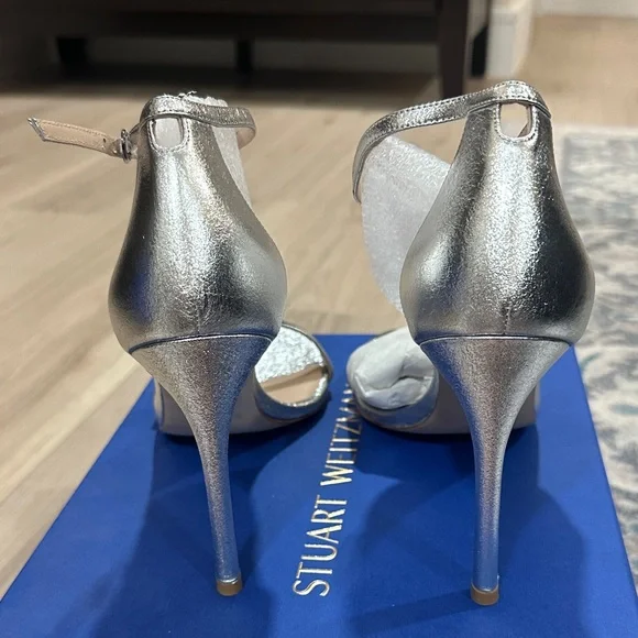 Stuart Weitzman Nudist Strong Metallic Silver Heels - Picture 5 of 7